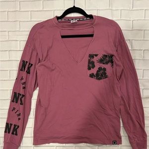 Victoria secret pink sz xs v-neck pink black floral top
